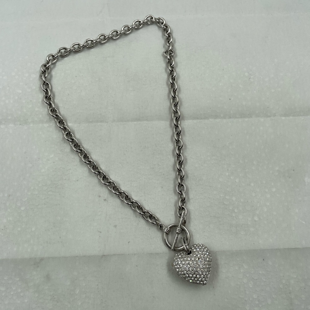 Puffy Heart Cubic Zirconia Crystal Pendant Toggle Necklace